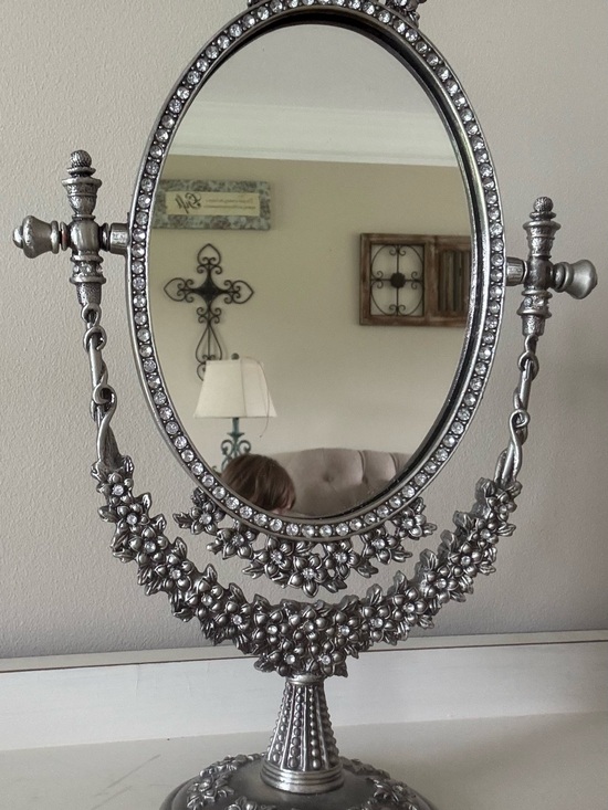 Other - Ornate Silver Floral Oval Vanity Mirror